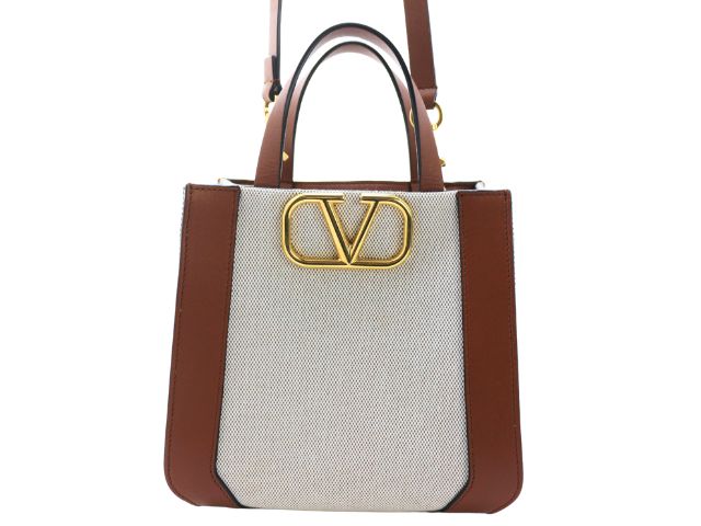 Valentino ヴァレンチノ 御徒面子 Vロゴタイプ 2way御徒面子 帆布/なめし革 白いこと/赤銅色 レディース 2148104122100【中古】【200】