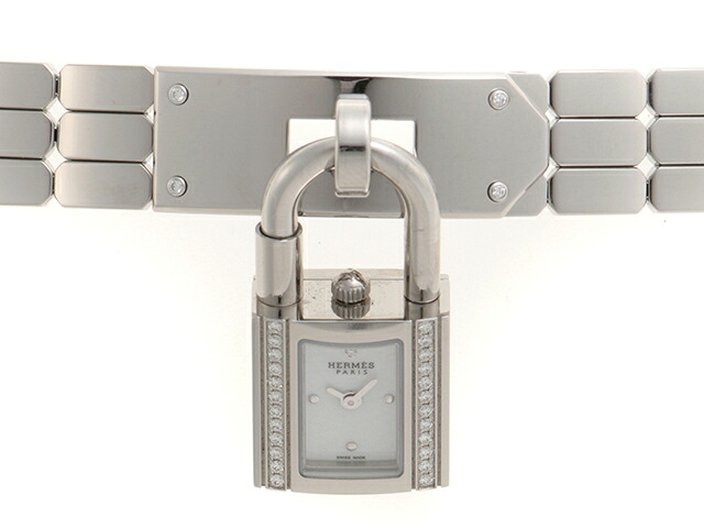 HERMES エルメス 御覧なさる ケリーウォッチ ダイヤベゼル 1PD 時辰儀 KE4.130 ウォッチ ステンレス鋼スチール写真/ダイヤモンドベゼル 白いこと 石英 白いこと文字記号盤 レディース【中古】432