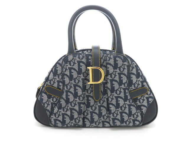 Dior クリスチャンディオール トロッター ダブルサドル ハンドバック なめし革/ジャガードキャンバス 米国海軍 レディース【中古】【473】