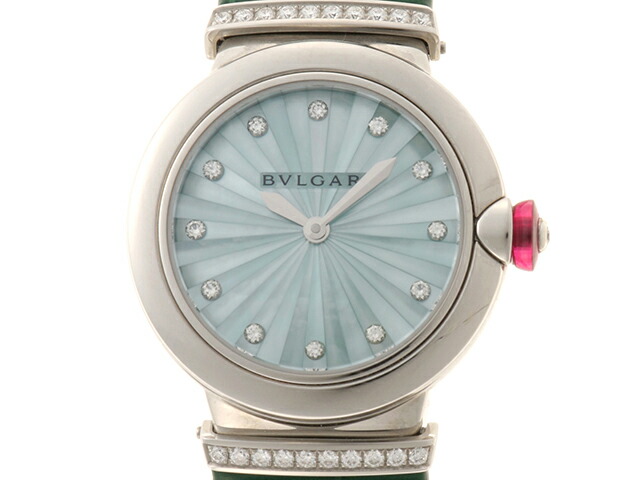 BVLGARI ブル小峡谷 御覧になる ルチェア 時辰儀 LU28S ウオッチ ステンレス鋼スチール写真/アリゲーター 緑であること レディース【中古】433