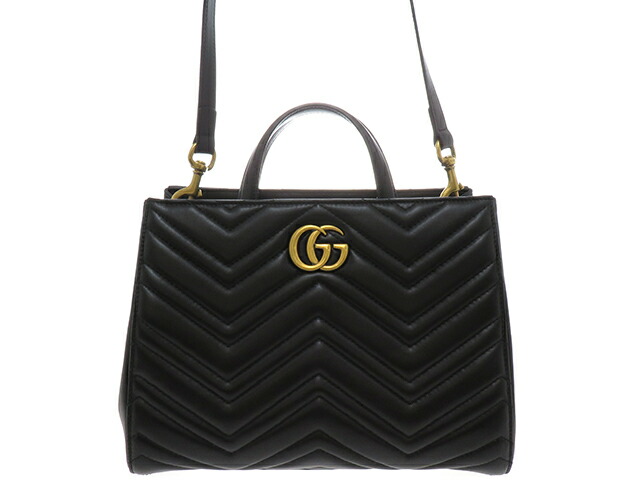 GUCCI  グッチ  GGマーモント  いの一番手持ち部分御徒面子  448054  キルティング2WAYショルダーバッグ なめし革  黒いこと  207【中古】2143000746764