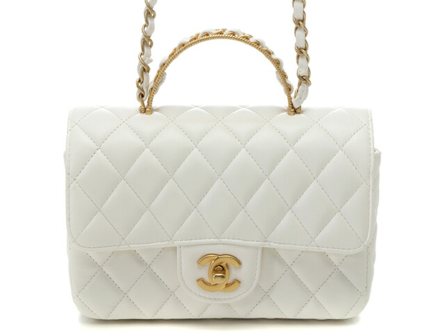 CHANEL　シャネル　ミニマトラッセ20　トップハンドル　チェーンショルダー　ホワイト/GP　ラムスキン　AS4023【中古】【207】2143700215799｜質屋　大黒屋