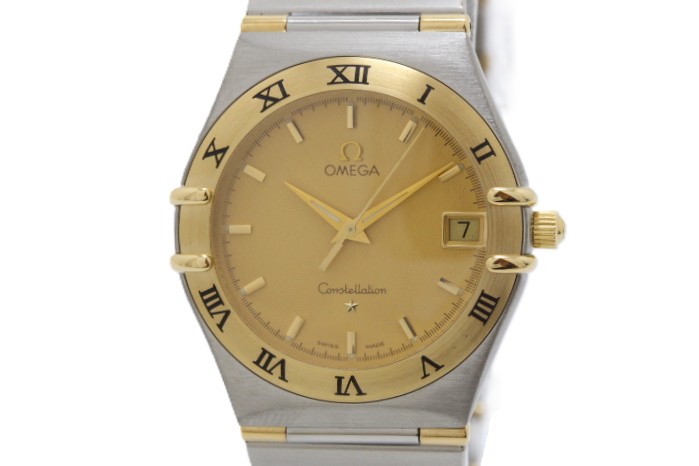 OMEGA ゼロ コンステレーション 二分の一赤ちょうちん 1312.10 ウォッチ 御覧なさる  K18YG 黄色ゴールド  SS ステンレス鋼スチール写真 石英 三鞭酒文字記号盤 メンズ【中古】460
