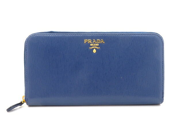 PRADA プラダ 御徒面子 ラウンドジッパー長紙入れ 青味 サフィアーノ ｻｲﾌ･小物 長紙入れ なめし革 青味 レディース【中古】【437】