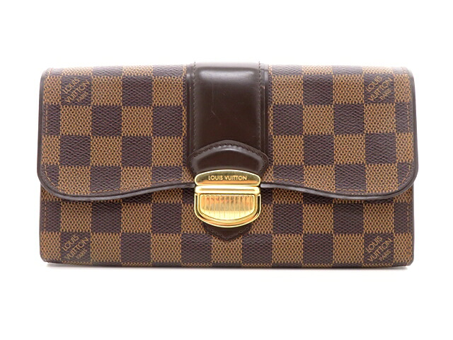 LOUIS VUITTON ルイ・ヴィトン 御徒面子 ポルトフォイユ・システィナ ダミエ ｻｲﾌ･小物 N61747 長紙入れ ダミエアズールキャンバス/ダミエ 赤銅色 レディース【中古】【437】