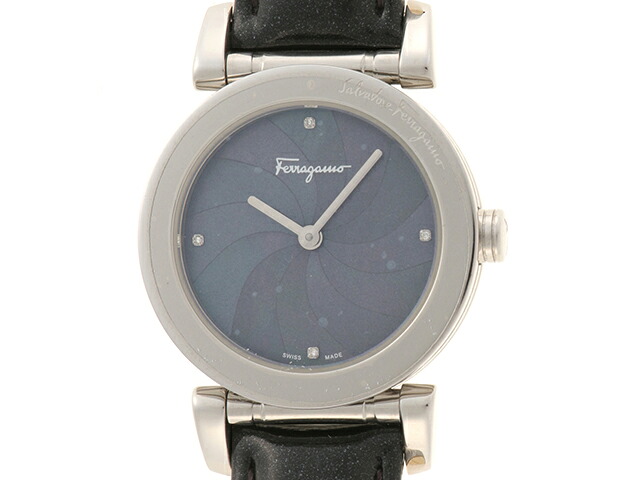 Salvatore Ferragamo サルヴァトーレフェラガモ ウォッチ F50SBQ9909ISB09 時計 F50SBQ9909ISB09 腕時計 ステンレススチール/レザー ブラック クオーツ ブラックパール文字盤 レディース【中古】｜質屋　大黒屋