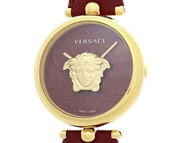VERSACE ヴェルサーチ パラッツォ 帝国 VECO01520 ウォッチ GP/なめし革 石英 赤いこと文字記号盤 メンズ【中古】473