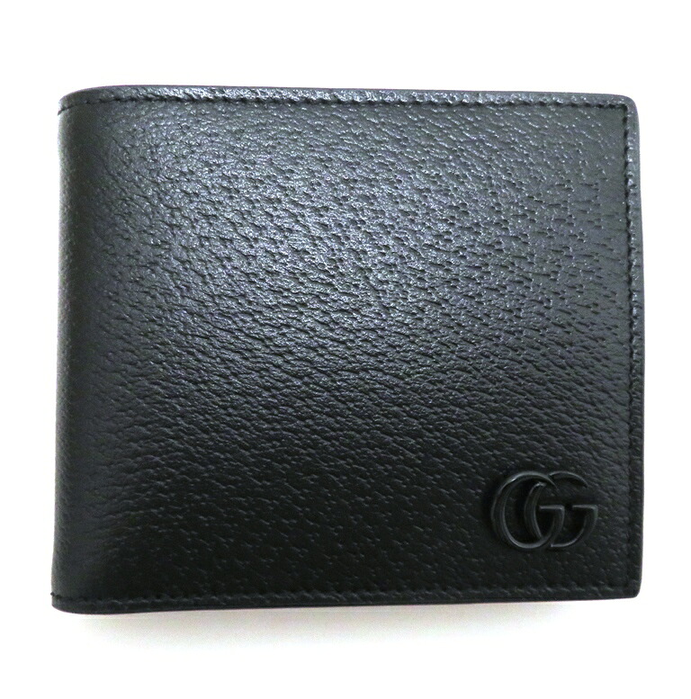 GUCCI グッチ 御徒面子 GGマーモント 二つ折紙入れ 黒いこと なめし革 【205】 ｻｲﾌ･小物 428725 二つ折り紙入れ なめし革 黒いこと ユニ一発やる【中古】