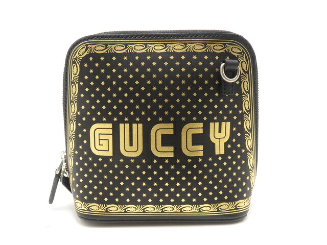 GUCCI グッチ バッグ ロゴプリント ミニショルダーバッグ ブラック/ゴールド レザー ﾊﾞｯｸﾞ 511189 その他バッグ レザー ブラック レディース【中古】431｜質屋　大黒屋