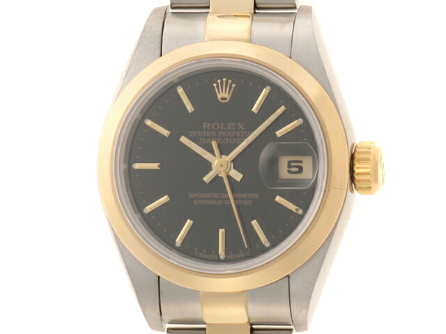 ROLEX ロレックス ウォッチ デイトジャスト 時計 69163 腕時計 ステンレス ブラック 自動巻き ブラック文字盤 レディース【中古】436|質屋 大黒屋