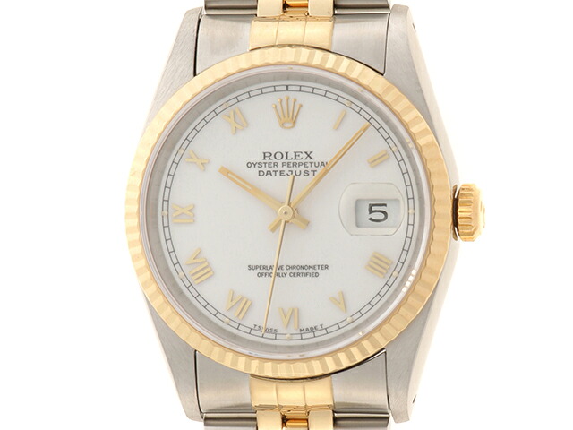 ROLEX ロレックス デイトジャスト 16233 腕時計 K18イエローゴールド/ステンレススチール ホワイトローマン文字盤 自動巻き メンズ【中古】472｜質屋　大黒屋