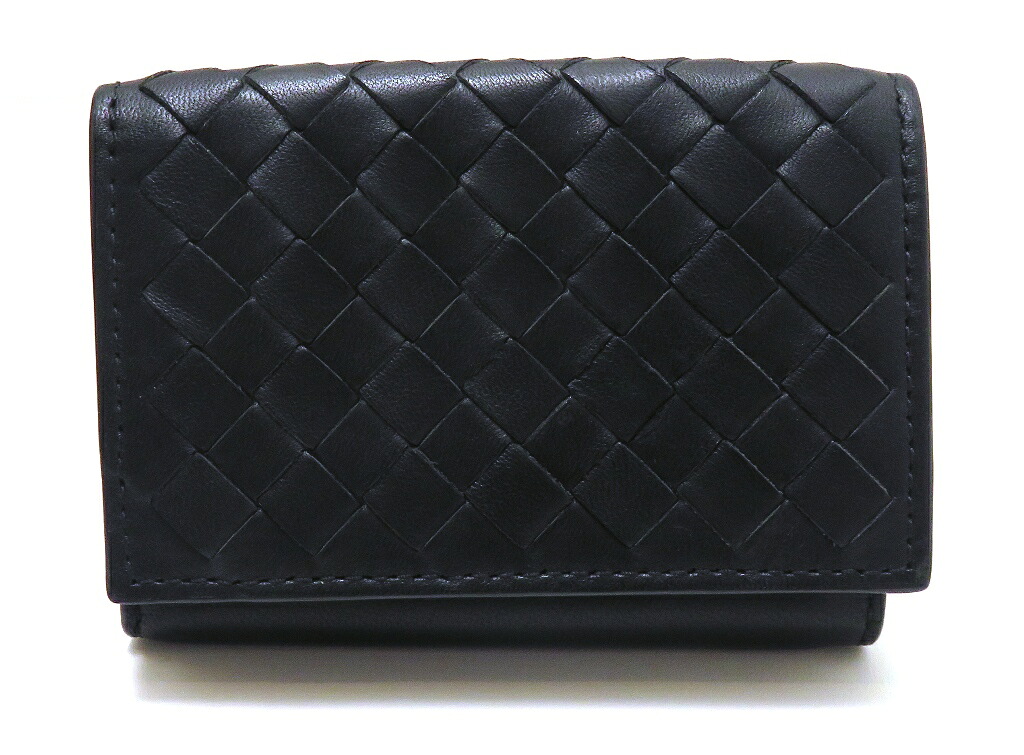 BOTTEGAVENETA ボッテガヴェネタ 紙入れ ボッテガヴェネタ/イントレチャート 三つ折紙入れ 黒いこと/薄墨色 【205】 三つ折り紙入れ なめし革 黒いこと ユニ一発やる【中古】