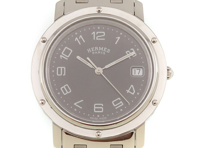 HERMES エルメス 腕時計 クリッパー CL6.710 ステンレススチール ブラック文字盤 メンズ時計 207【中古】2148104059000|質屋 大黒屋