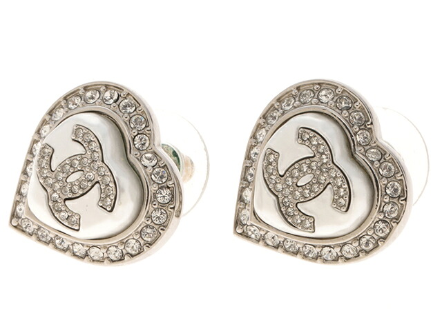 CHANEL シャネル ピアス ココマークハートモチーフピアス メタル(SS)/クリスタル ABB632 メタル シルバー レディース【中古】431|質屋 大黒屋
