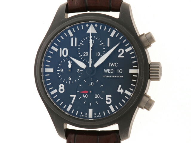 IWC アイ ダブリューシー 腕時計 パイロット ウオッチ クロノグラフ トップガン IW389101 ブラック文字盤 セラミック/チタン/クロコダイル 自動巻き メンズ【中古】｜質屋　大黒屋
