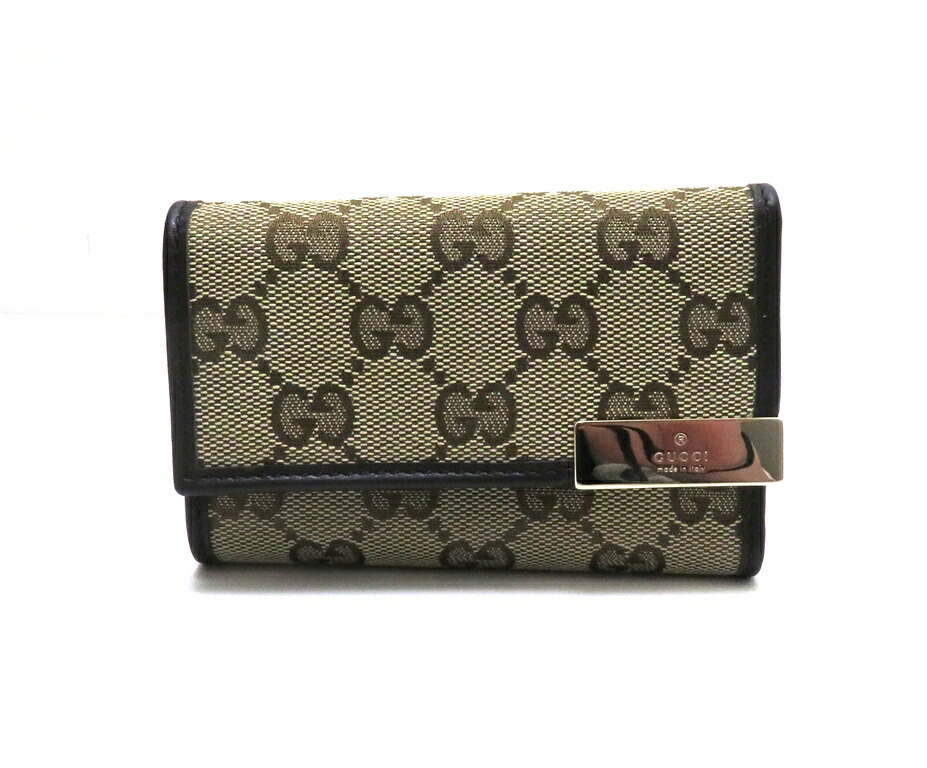 GUCCI グッチ 御徒面子 GG 6連キーホルダー付三つ折紙入れ まっ黒い赤銅色/ベージュ【205】 268831 三つ折り紙入れ GG帆布/なめし革 赤銅色 ユニ一発やる【中古】