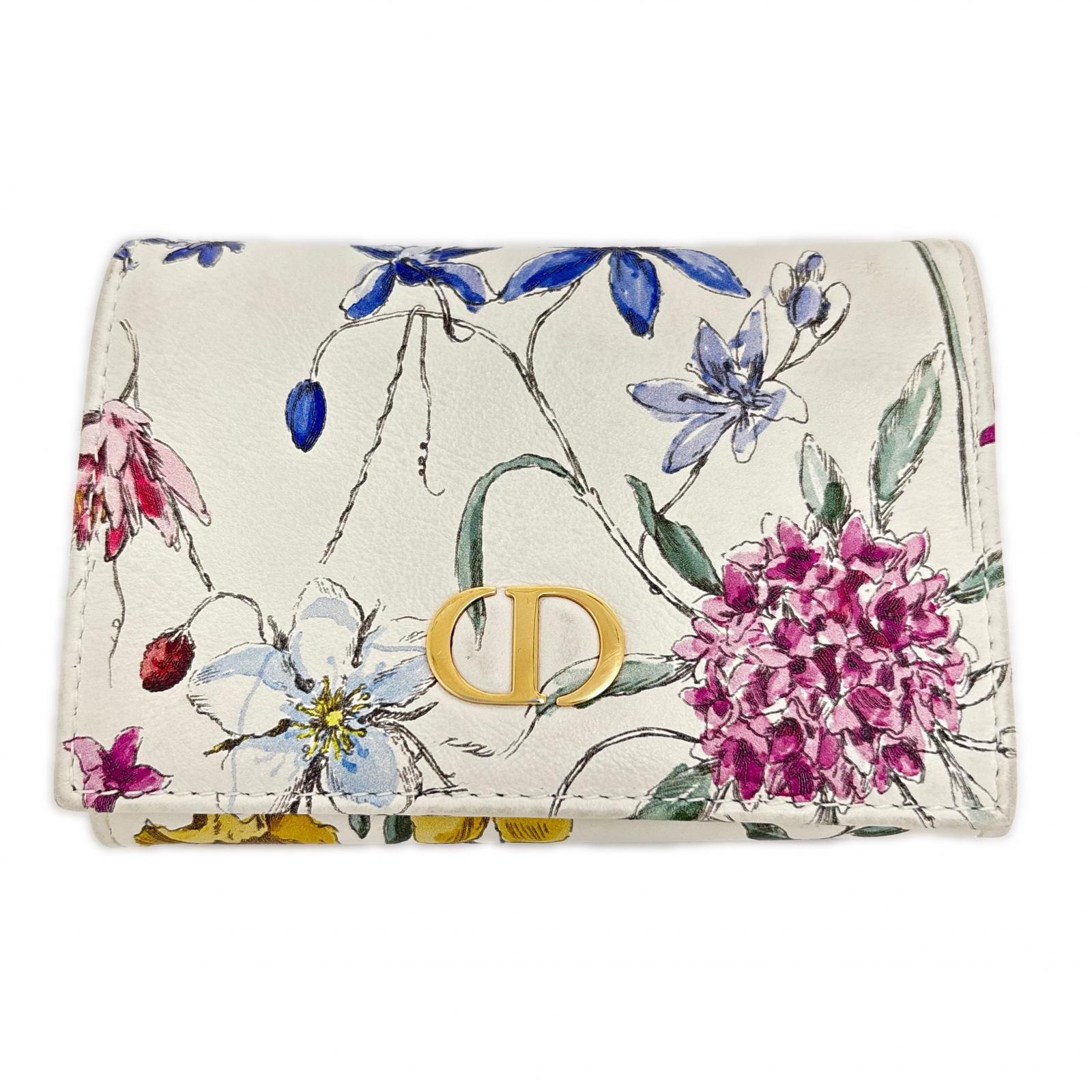 Dior クリスチャンディオール CARO 二つ折紙入れ 白いこと/マルチ なめし革 S5132JFMN 子ウシ マルチ色合い レディース【中古】