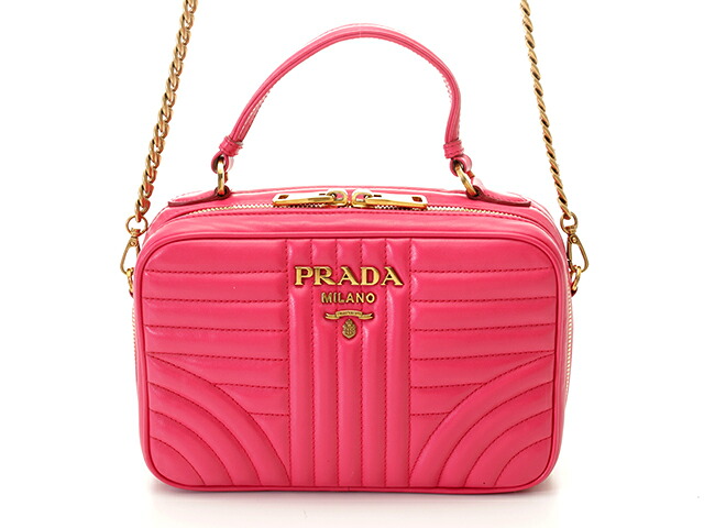 PRADA プラダ バッグ ダイアグラム 2wayバッグ ピンク レザー バッグ ショルダーバッグ レザー ピンク/GP レディース【中古】472|質屋 大黒屋