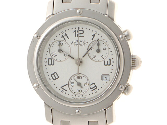 HERMES エルメス クリッパー クロノグラフ CL1.310 腕時計 ステンレススチール ホワイト レディース クオーツ 2148103761348 200 【中古】｜質屋　大黒屋