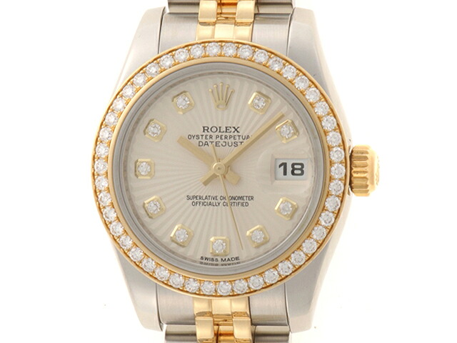 ROLEX ロレックス デイトジャスト26 179383G 腕時計 ステンレススチール/K18イエローゴールド/ダイヤモンドベゼル 10Pダイヤモンドシルバーサンビーム文字盤 自動巻き レディース【中古】472|質屋 大黒屋
