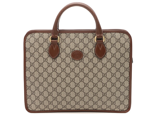 GUCCI グッチ バッグ GGスプリーム ビジネスバッグ ベージュ/ブラウン PVC/ ﾊﾞｯｸﾞ 674143 ハンドバッグ コーティングキャンバス/レザー ブラウン色 グレー -刻印 ユニセックス【中古】｜質屋　大黒屋