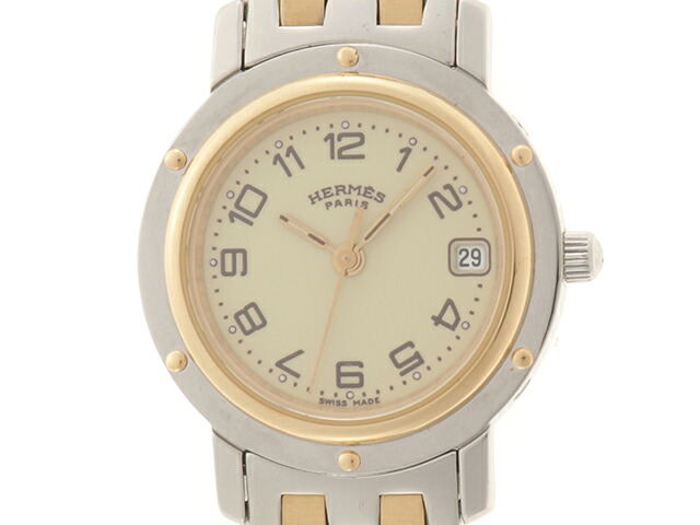 HERMES エルメス ウォッチ クリッパーコンビ CL4.220 ステンレス ゴールド文字盤 レディース【中古】【430】2148104059345|質屋 大黒屋