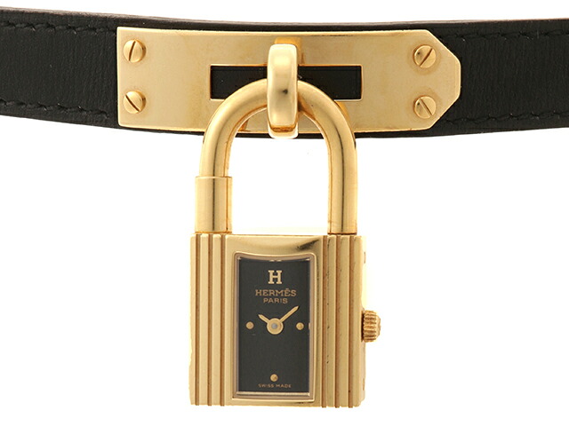 HERMES エルメス ウォッチ ケリーウォッチ 時計 KE1.201 腕時計 ステンレス/レザー/SS/レザー ゴールド/ブラック ゴールド ブラック文字盤文字盤 レディース【中古】431｜質屋　大黒屋