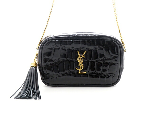 SAINT LAURENT サンローラン バッグ タッセル付 ルー ミニバッグ ブラック パテント ﾊﾞｯｸﾞ 612503 ショルダーバッグ レザー/クロコ型押し ブラック レディース【中古】437｜質屋　大黒屋