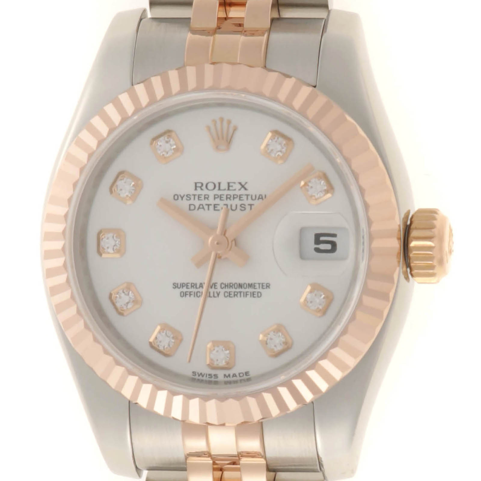 ROLEX ロレックス デイトジャスト 新10PD 179171G 腕時計 K18ピンクゴールド K18PG/ステンレス ホワイト V番刻印 自動巻き ホワイト文字盤 レディース【中古】433｜質屋　大黒屋 692,076円