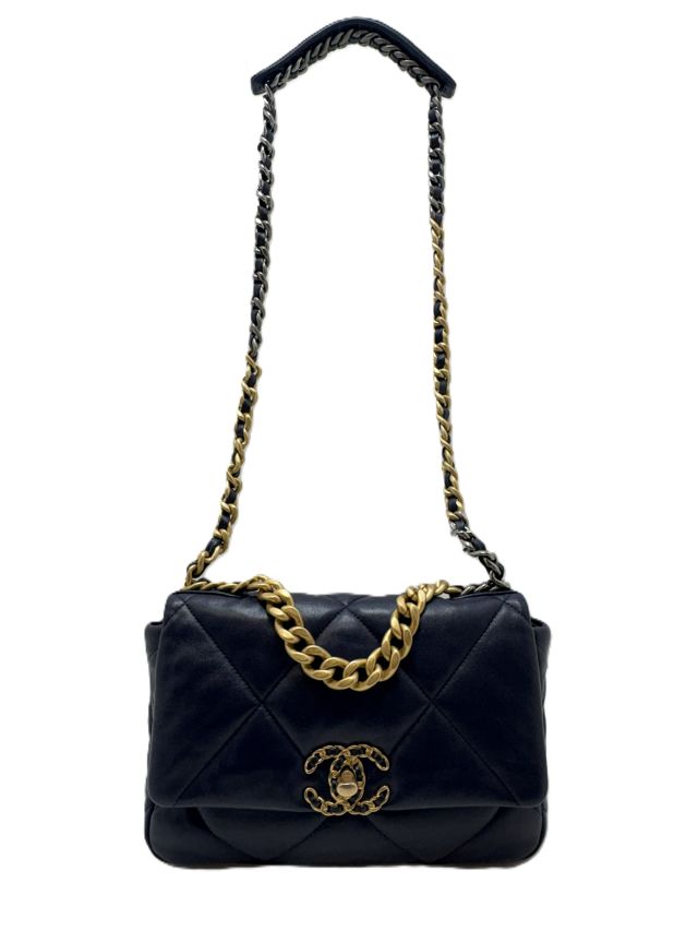 CHANEL シャネル バッグ CHANEL19 チェーンシュルダー ネイビー/GP/SV ラムスキン ﾊﾞｯｸﾞ AS1160 ショルダーバッグ レザー ネイビー/GP/SV レディース【中古】436｜質屋　大黒屋