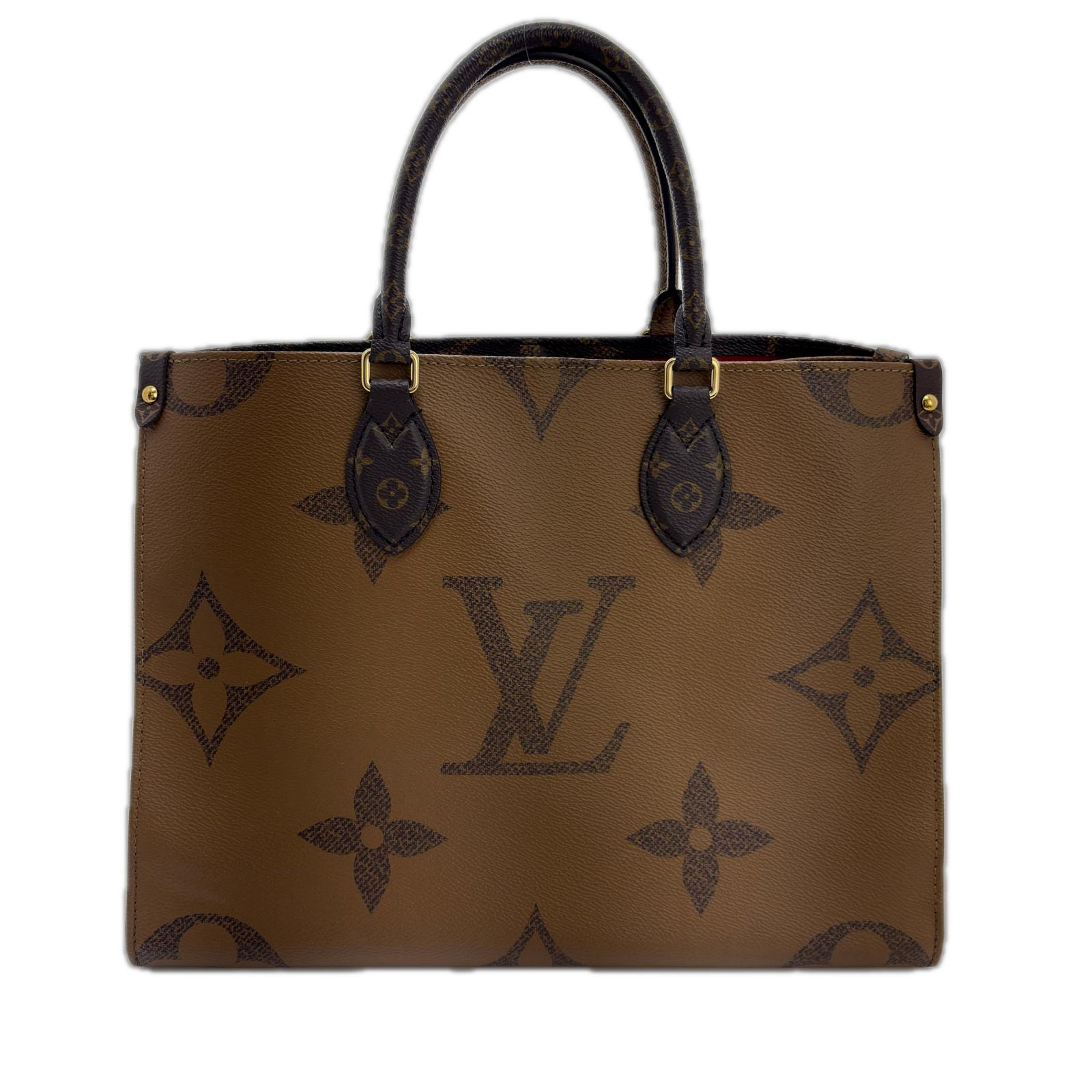 LOUIS VUITTON ルイヴィトン オンザゴーMM モノグラム・ジャイアント・リバース M45321 トートバッグ レザー ブラウン 【中古】【200】｜質屋　大黒屋