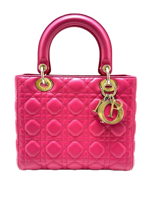Dior ディオール カナージュ レディディオール2WAYバッグ ミディアム フューシャ CAL44550 ハンドバッグ ラムスキン ゴールド レディース【中古】436|質屋 大黒屋