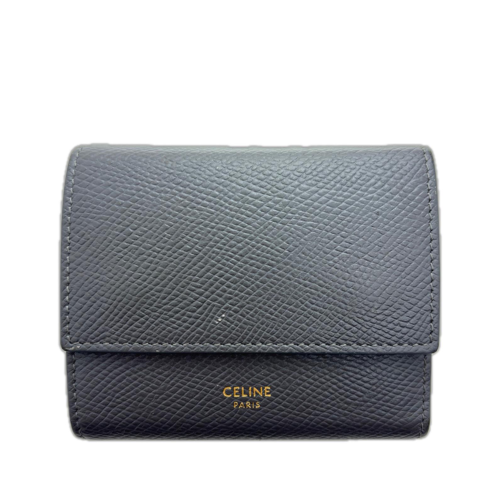 CELINE セリーヌ スモールトリフォールドウォレット グレー レザー 三つ折り財布 レザー グレー レディース【中古】471｜質屋　大黒屋