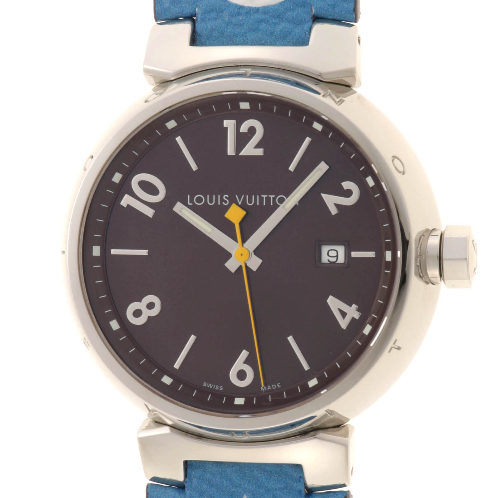 LOUIS VUITTON ルイ・ヴィトン タンブール GM Q1111 腕時計 ステンレススチール/レザー ブラウン/ブルー ユニセックス【中古】437｜質屋　大黒屋