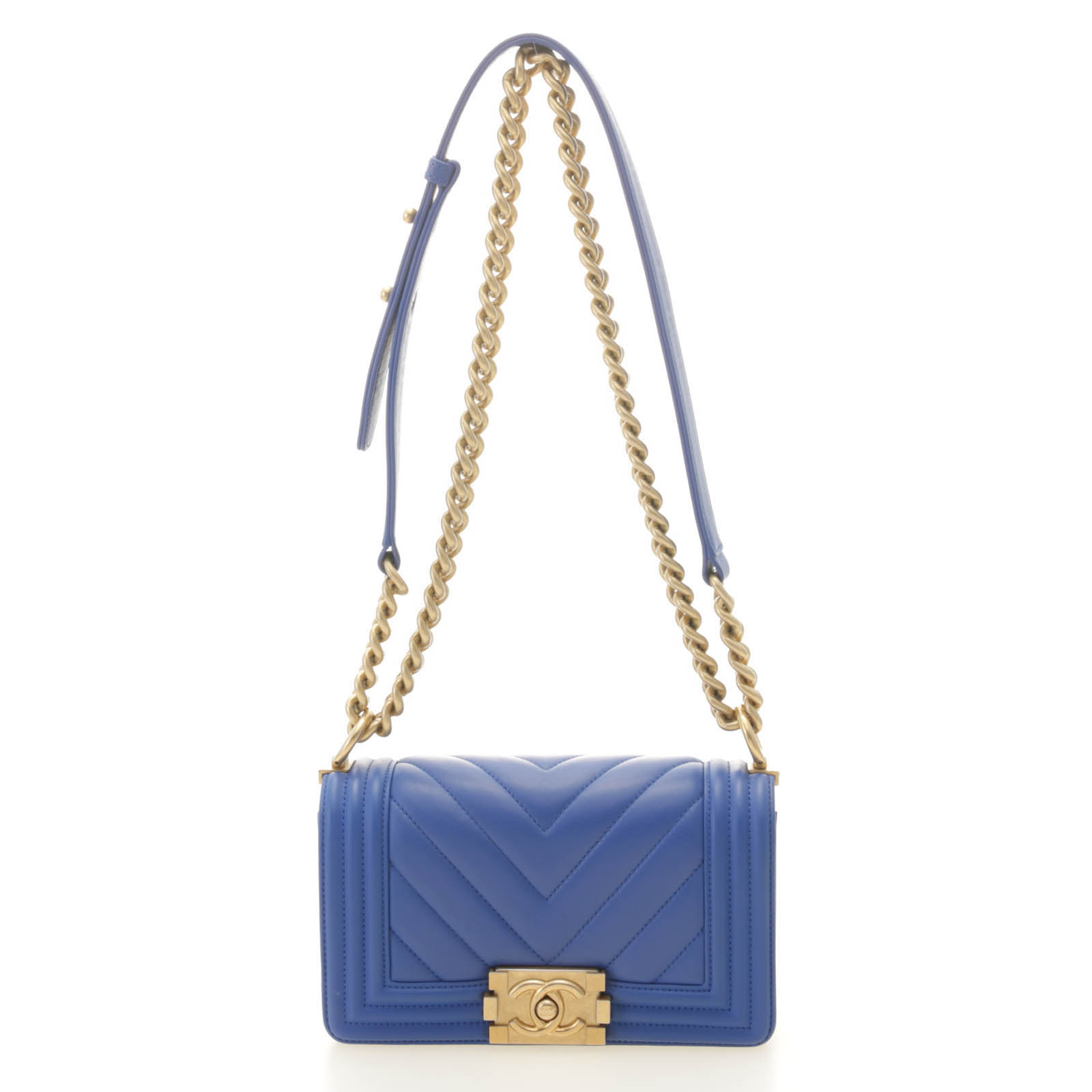CHANEL シャネル ボーイシャネル20 Vステッチ チェーンショルダー ブルー/GP A67085 ショルダーバッグ ラムスキン/GP GP ブルー レディース【中古】433｜質屋　大黒屋