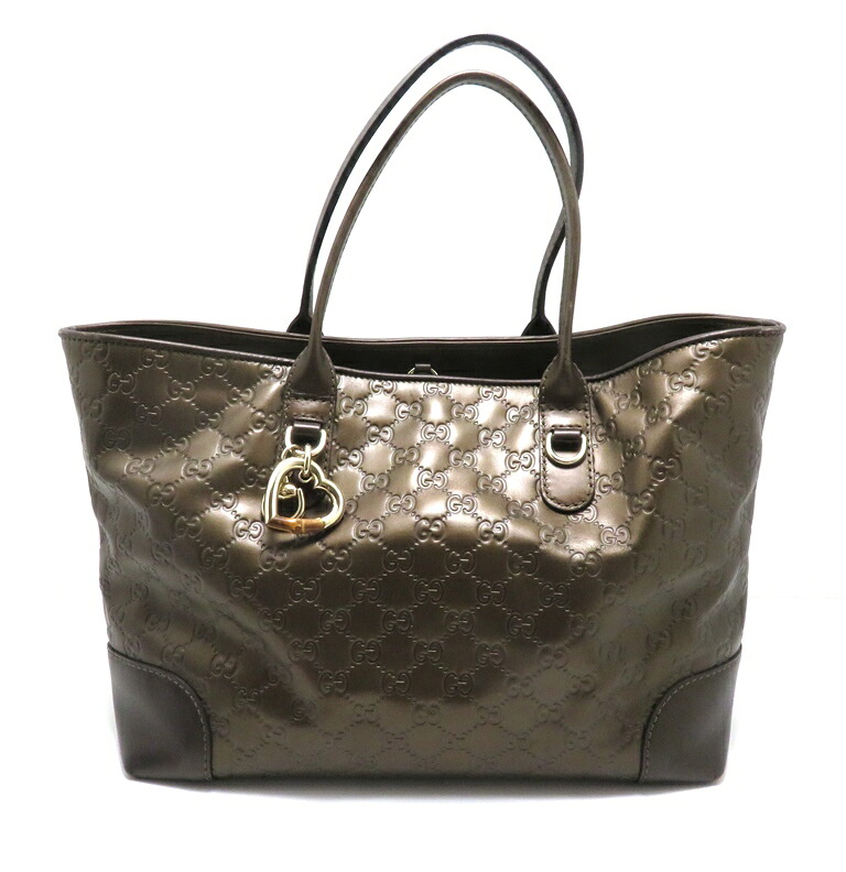 GUCCI グッチ ハートビット グッチシマ トートバッグ ブロンズ レザー/バンフ 269956 トートバッグ レザー/バンブー ブラウン レディース【中古】｜質屋　大黒屋