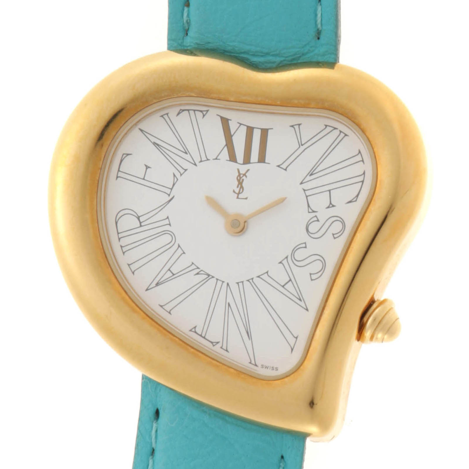 【現状販売品】YVES SAINT LAURENT イヴ・サンローラン ハートウォッチ 04F 時計 GP/レザー ホワイト 2143600404088【中古】207|質屋 大黒屋