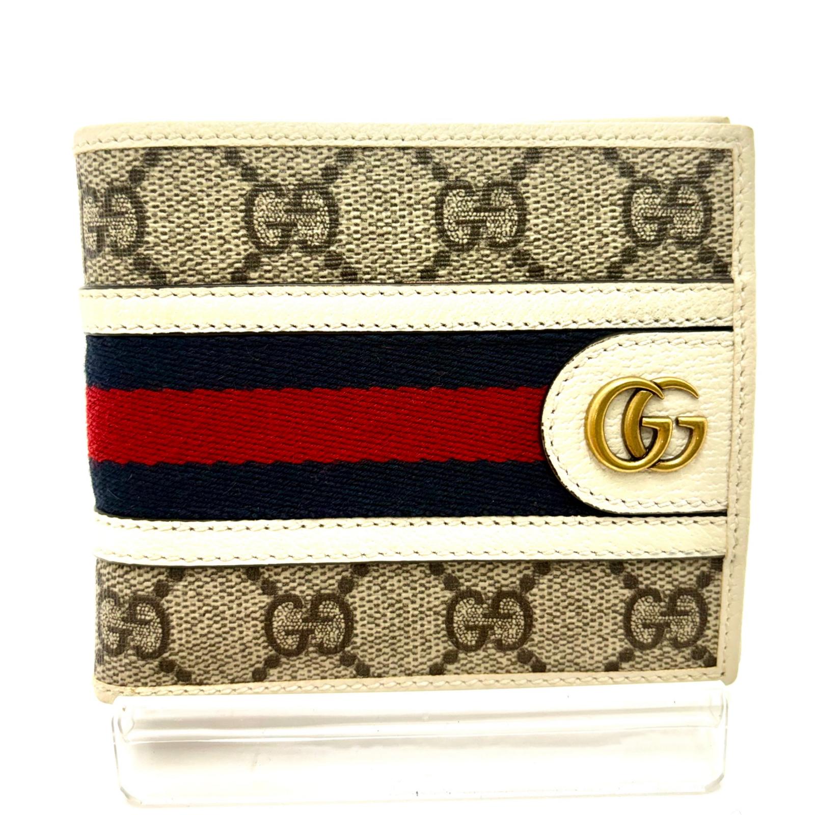 GUCCI グッチ オフィディア GGスプリーム コインウォレット ホワイト/ベージュ PV 597609 二つ折り財布 GGキャンバス/レザー ホワイト/ベージュ レディース【中古】471｜質屋　大黒屋
