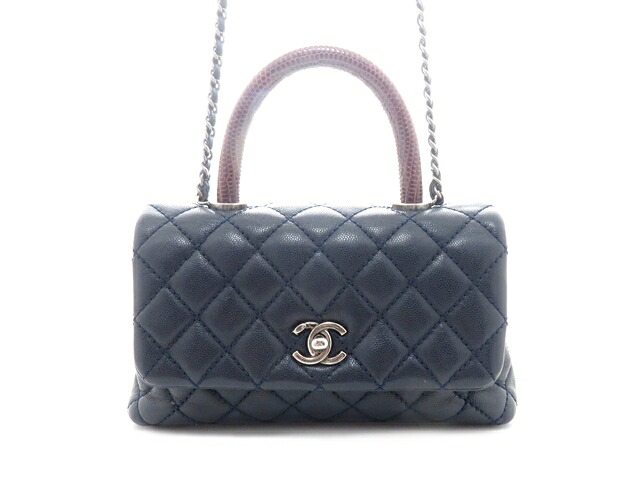CHANEL シャネル バッグ ココハンドルXS ネイビー/ボルドー/SV キャビア/ハンドバッグ キャビアスキン/ネイビー レディース【中古】437｜質屋　大黒屋