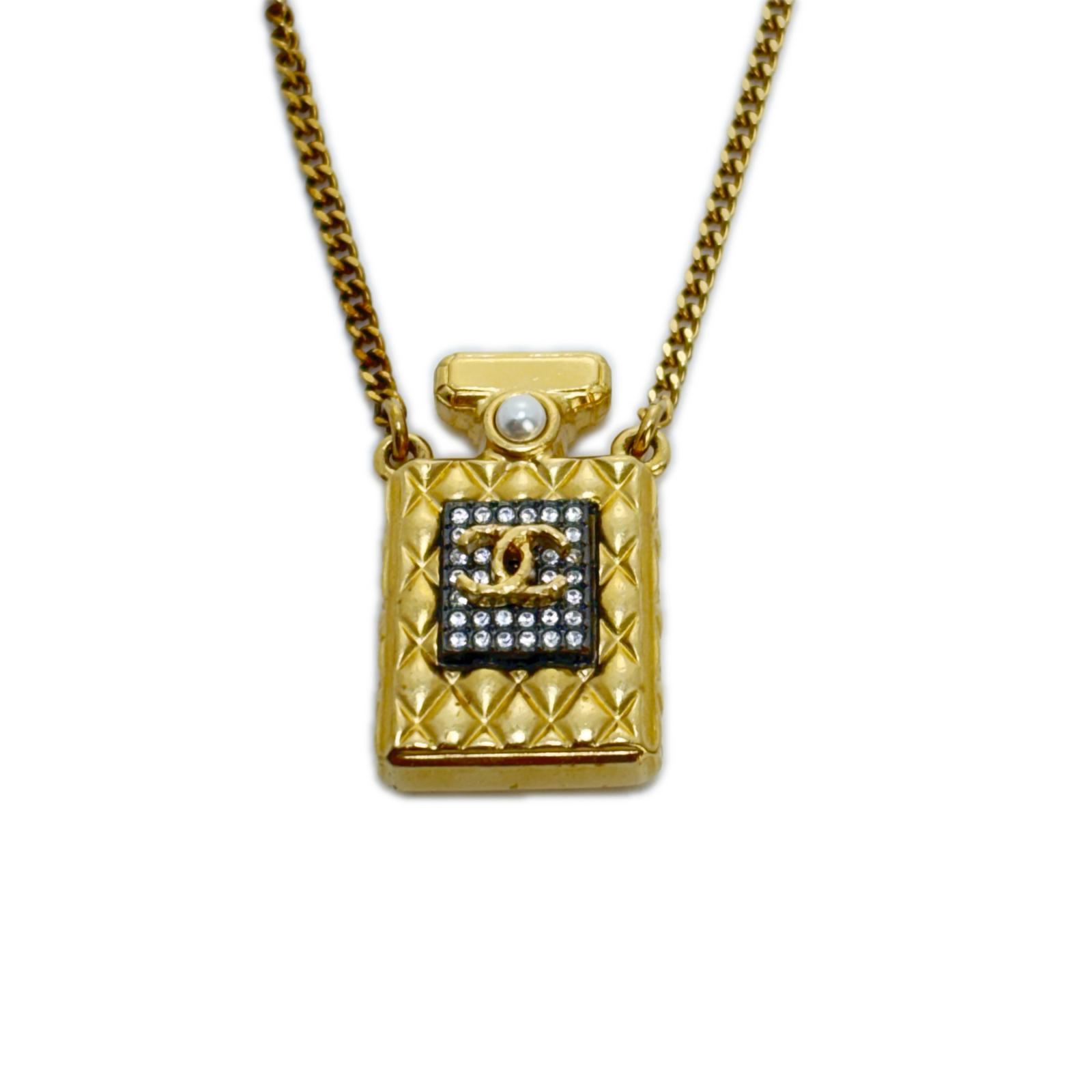 CHANEL シャネル ココマーク香水瓶モチーフネックレス GP（金メッキ）/ラインストーン/フェイクパール AB4392 レディース【中古】｜質屋　大黒屋