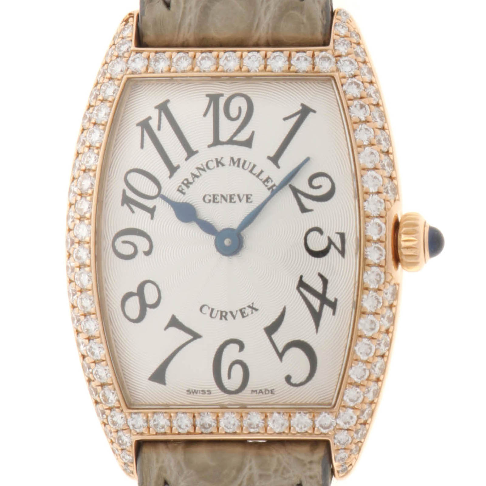FRANCK MULLER フランクミュラー トノーカーベックス・ダイヤベゼル 1752QZD PG/革 シルバー/Dベゼル クオーツ レディース【432】｜質屋　大黒屋
