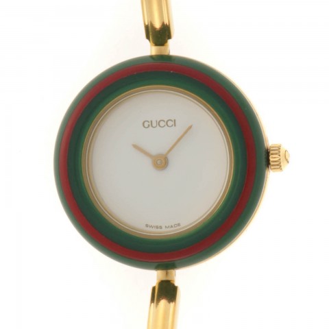 GUCCI グッチ チェンジベゼル 11/12.2 腕時計 クォーツ GP/樹脂系 ホワイト レディース【中古】431｜質屋　大黒屋