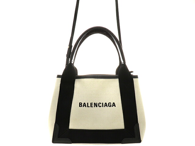 BALENCIAGA バレンシアガ ネイビーカバスXS 390346 ハンドバッグ キャンバス/カーフ ホワイト/ブラック レディース 2148104181350【中古】207｜質屋　大黒屋