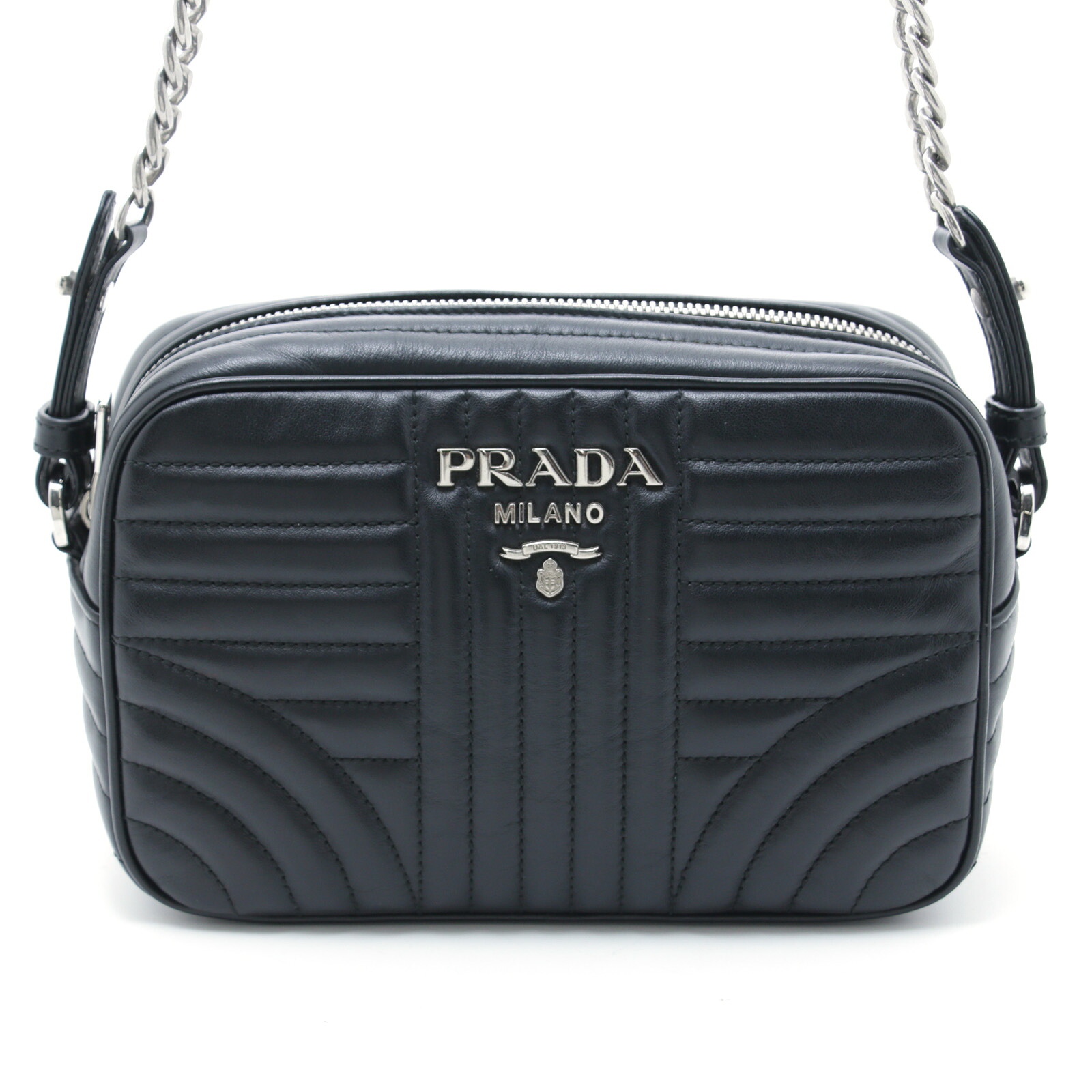 PRADA プラダ ダイアグラム チェーンショルダー ブラック レザー ショルダーバッグ レザー ブラック レディース【中古】433｜質屋　大黒屋