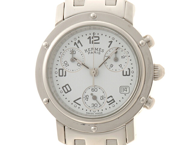 HERMES エルメス クリッパークロノ CL1.310 腕時計 ステンレススチール ホワイト文字盤 クオーツ レディース【中古】472｜質屋　大黒屋