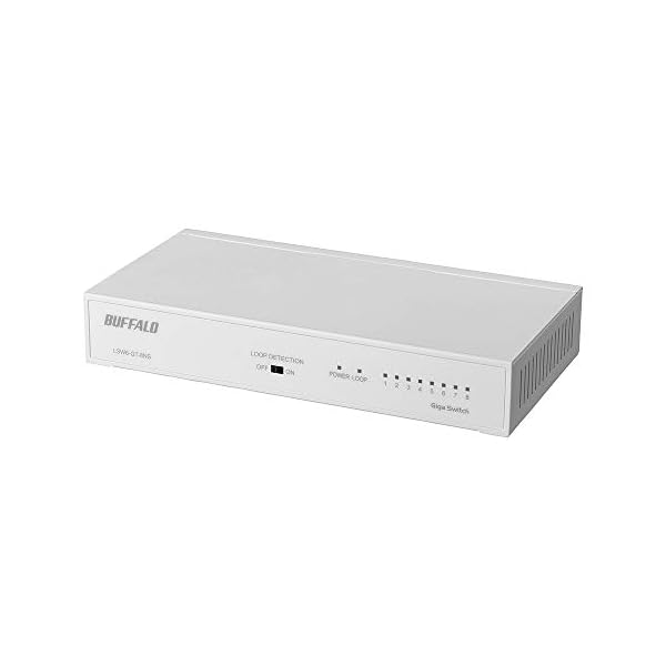 BUFFALO Giga対応 金属筐体 電源内蔵 8ポート LSW6-GT-8NS/NWH ホワイト スイッチングハブ 簡易パッケージ マグネット 壁掛け設置対応
