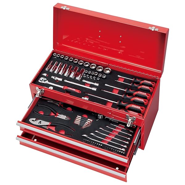 整備工具セット ツール80点+ツールチェスト レッド EVAマットトレー仕様 各種メンテナンス作業対応 バイク 自動車 EST-2280RE|ダイコク屋本店店