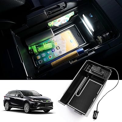 トヨタ ハリアー 80系 内蔵型コンソールボックス USB充電付き2ポート LEDセンサーライト Harrier MXUA8# AXUH8# R2.06～現行 車内収納ボックス コンソールトレイ 小物入れ 車種専用 装着簡単 (ハリアー 80系, 多