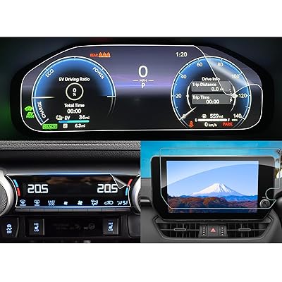 新型 2022トヨタRAV4 50系 専用 10.5インチ ナビ 強化ガラスフィルム+12.3インチメーター+2枚PET製エアコンパネル保護フィルム 3点セット ナビ フィルム 9H キズ防止 汚れ防止 極薄 高感度タッチ 自己吸着 貼付簡単 カスタ