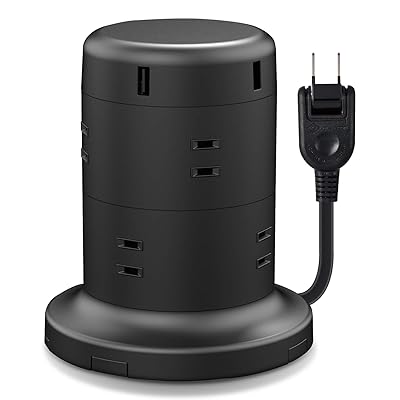 電源タップ タワー型 延長コード [ 8個口 & USB×5ポート ] 固定パーツ付 雷ガード ほこりシャッ